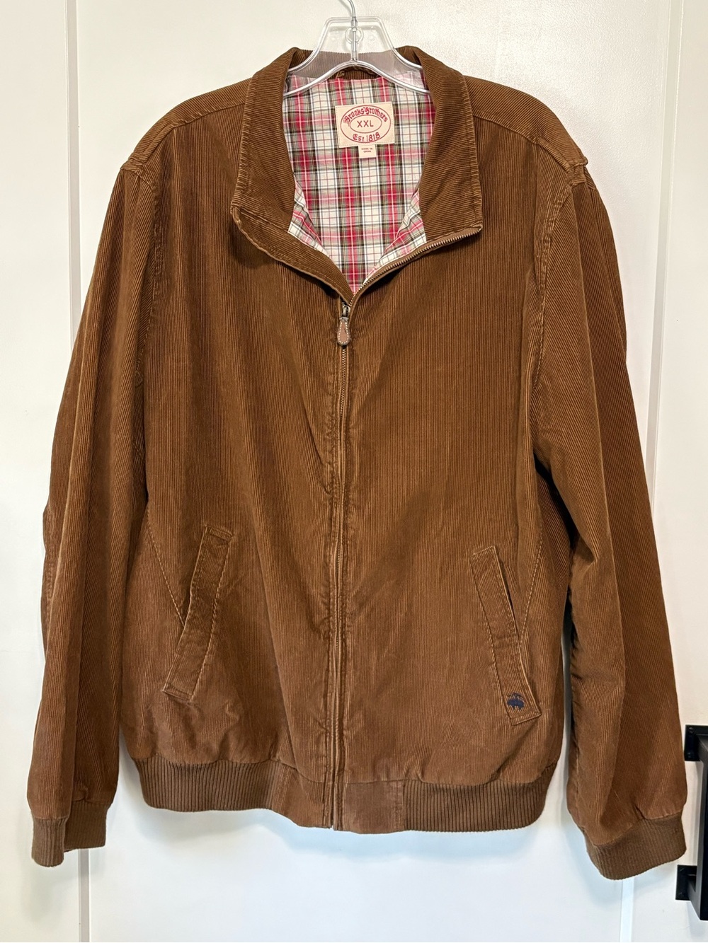 Brooks Brothers Brown Corduroy Harrington Jacket XXL Vintage Plaid Bomber